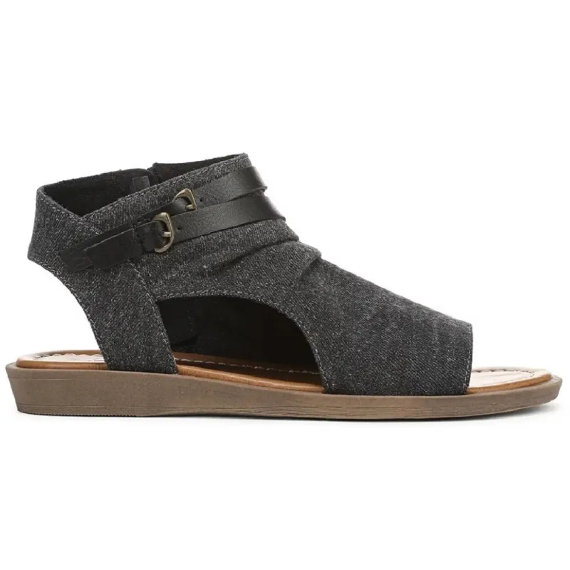 Denver - Women's Charcoal Strappy Low Wedge Sandals sold by Tru Clothing