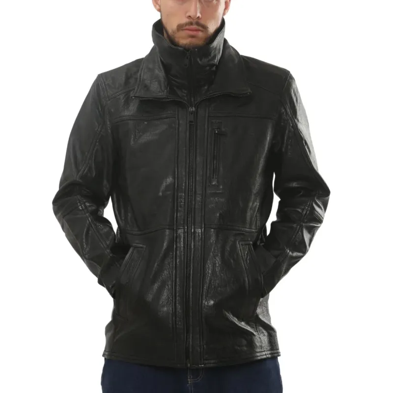 Men's Leather Motorcycle Jacket Classic Biker Coat sold by Tru Clothing
