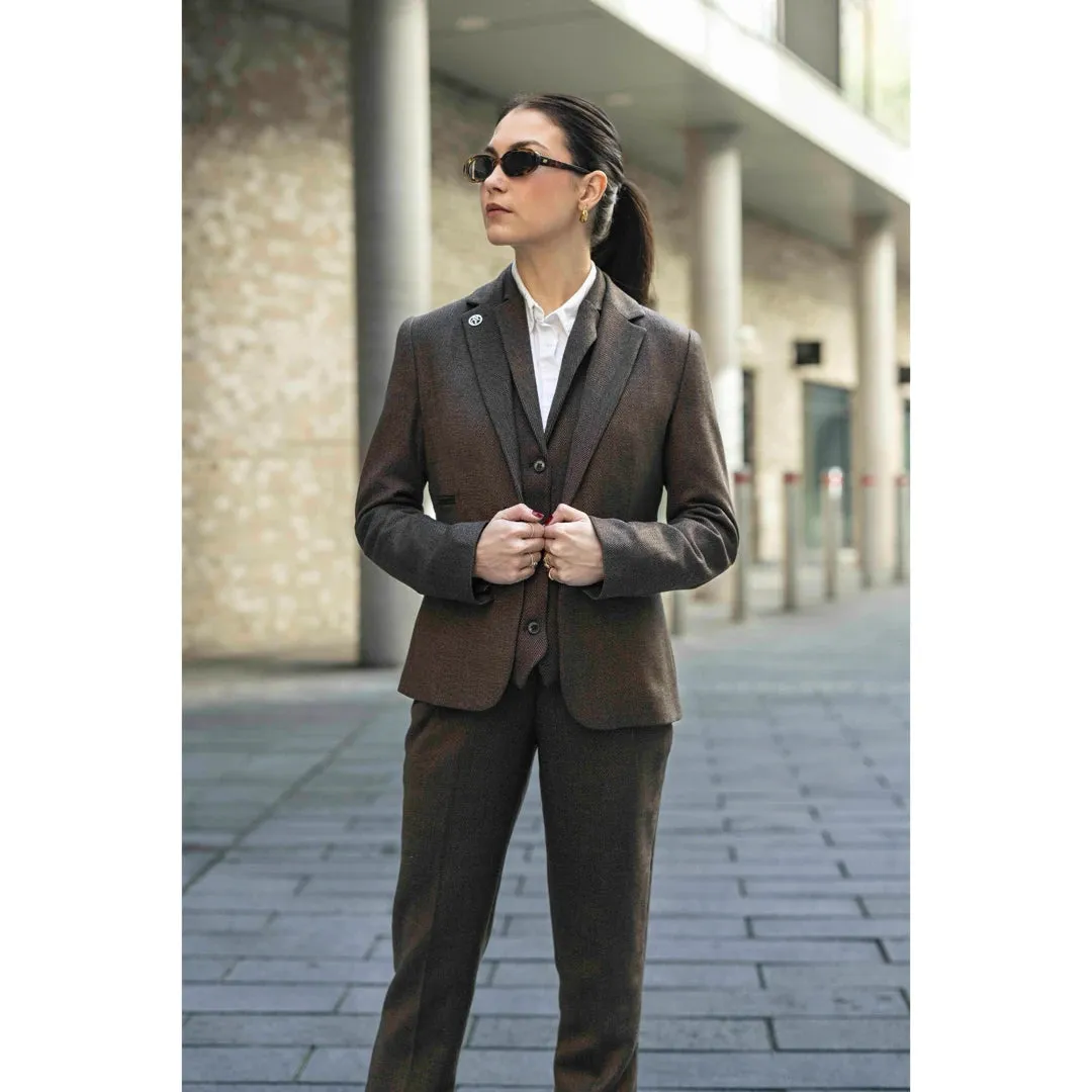 TPW-AK-06 - Women's Brown 3 Piece Herringbone Tweed Suit sold by Tru Clothing product image thumbnail 2