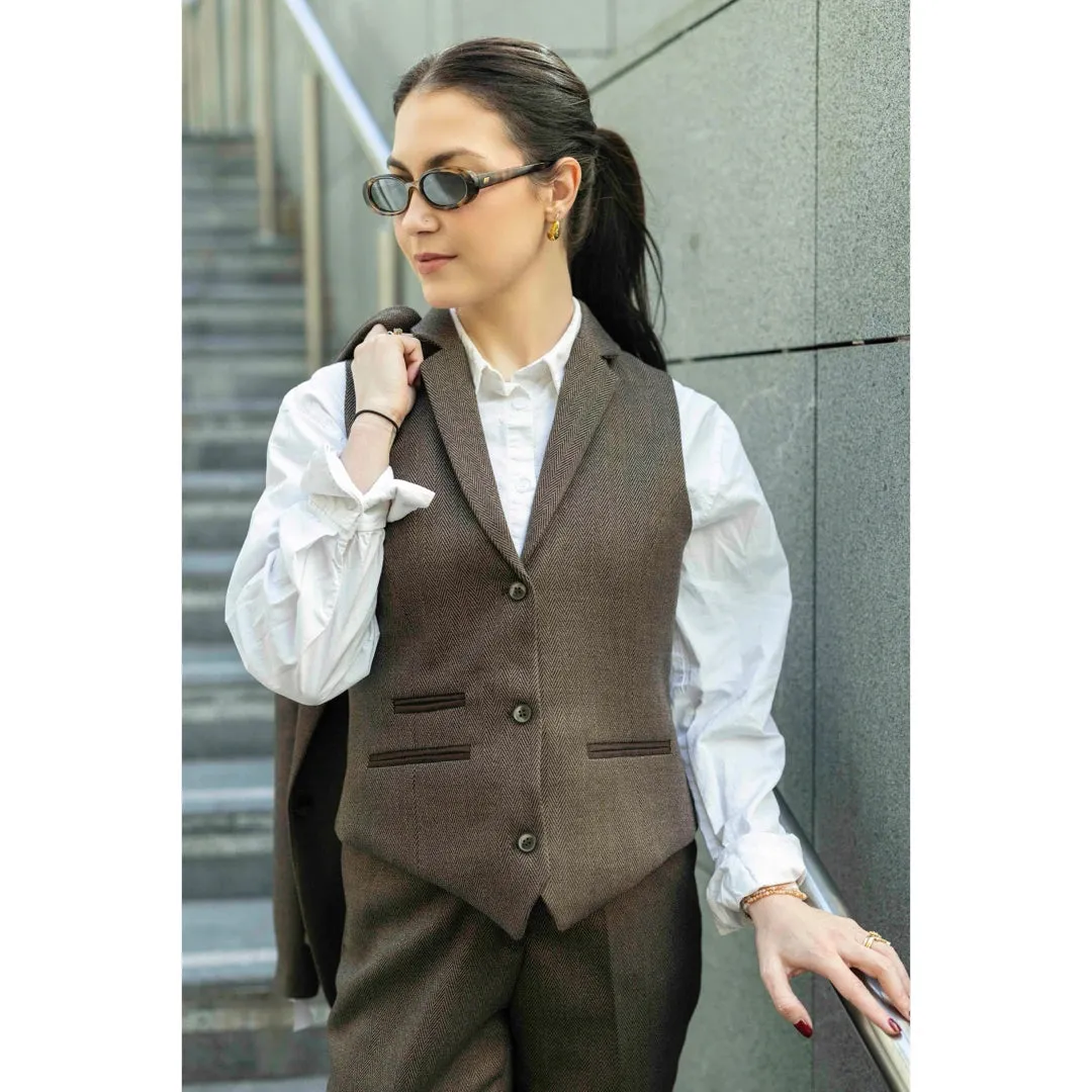 TPW-AK-06 - Women's Brown 3 Piece Herringbone Tweed Suit sold by Tru Clothing product image thumbnail 3
