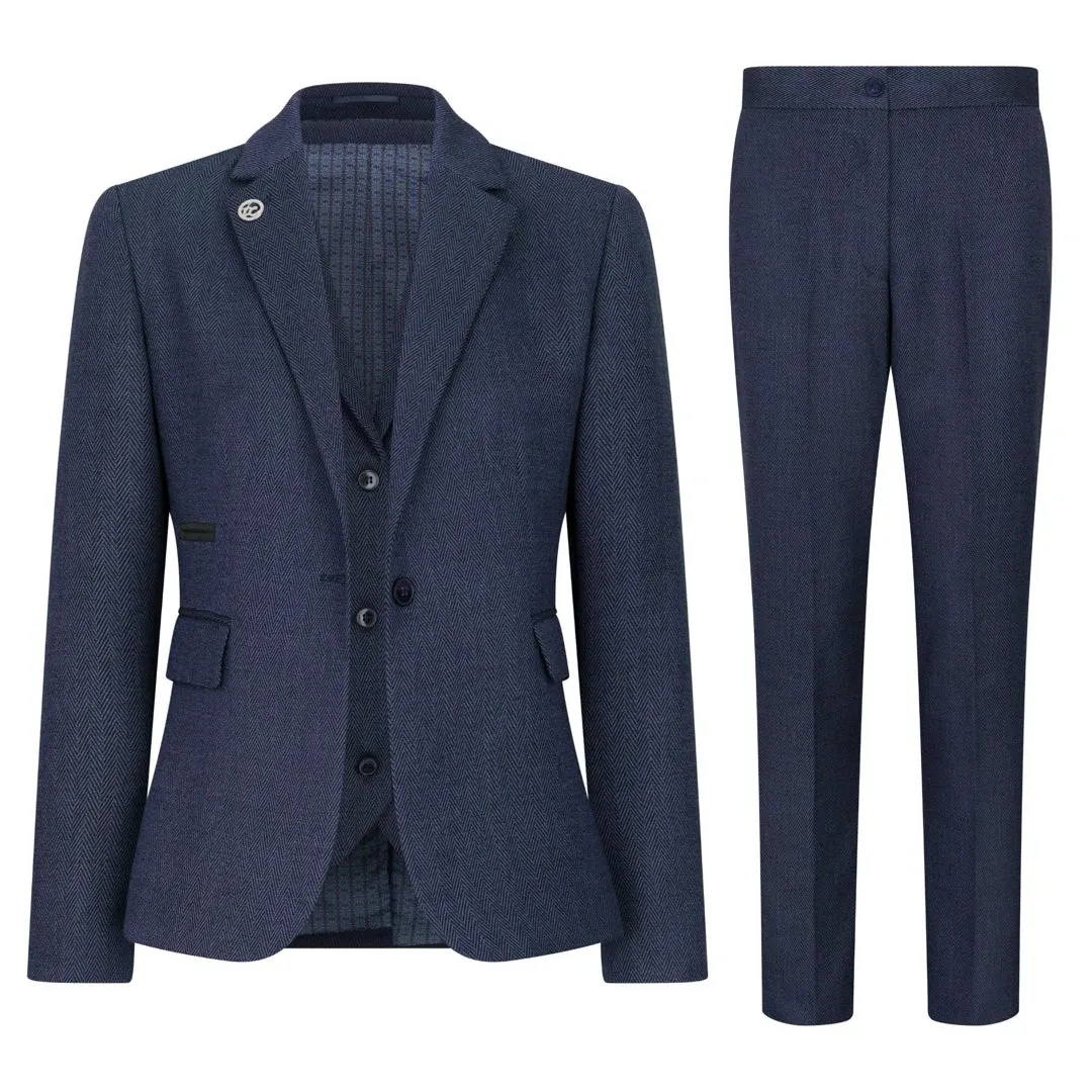 TPW-AK-04 - Women's Navy 3 Piece Herringbone Tweed Suit sold by Tru Clothing