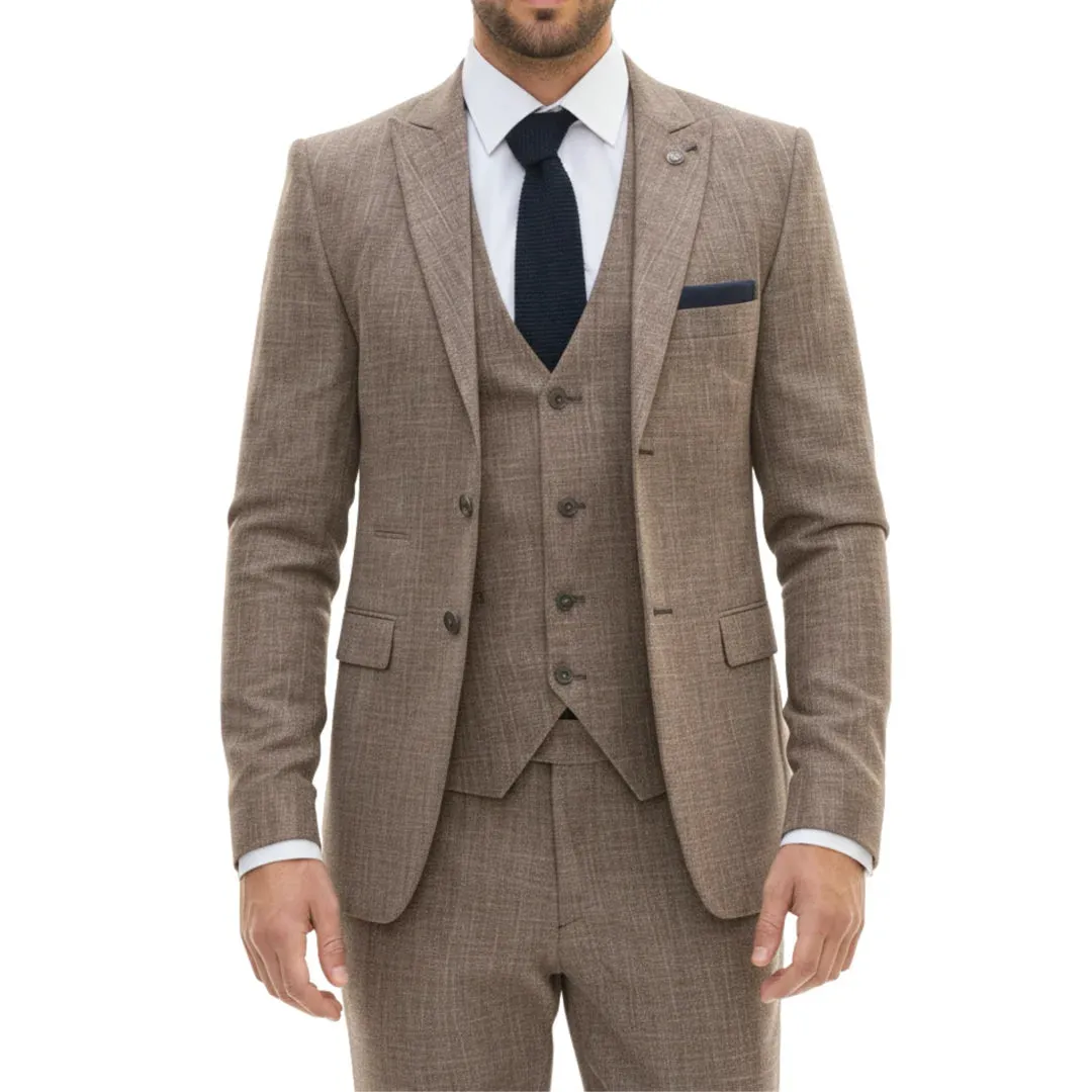 IM33 - Men's 3 Piece Brown Tailored Fit Suit sold by Tru Clothing