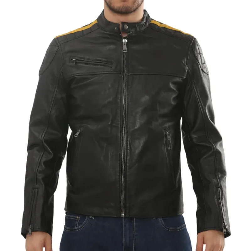 Men's Leather Motorcycle Jacket Distressed Black Biker Coat sold by Tru Clothing