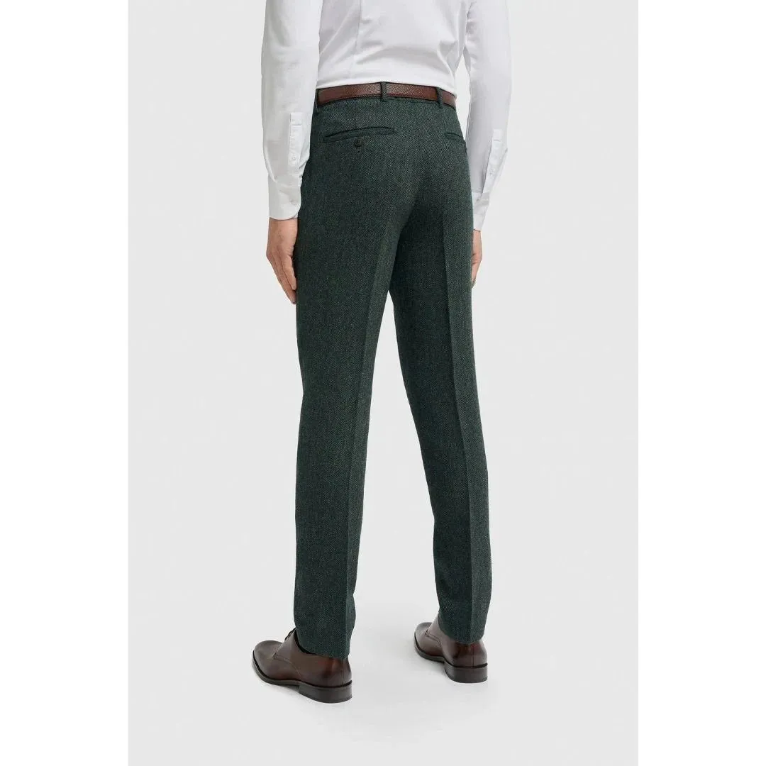 Thomas - Men's Olive Wool Blend Herringbone Tweed Trousers sold by Tru Clothing product image thumbnail 2