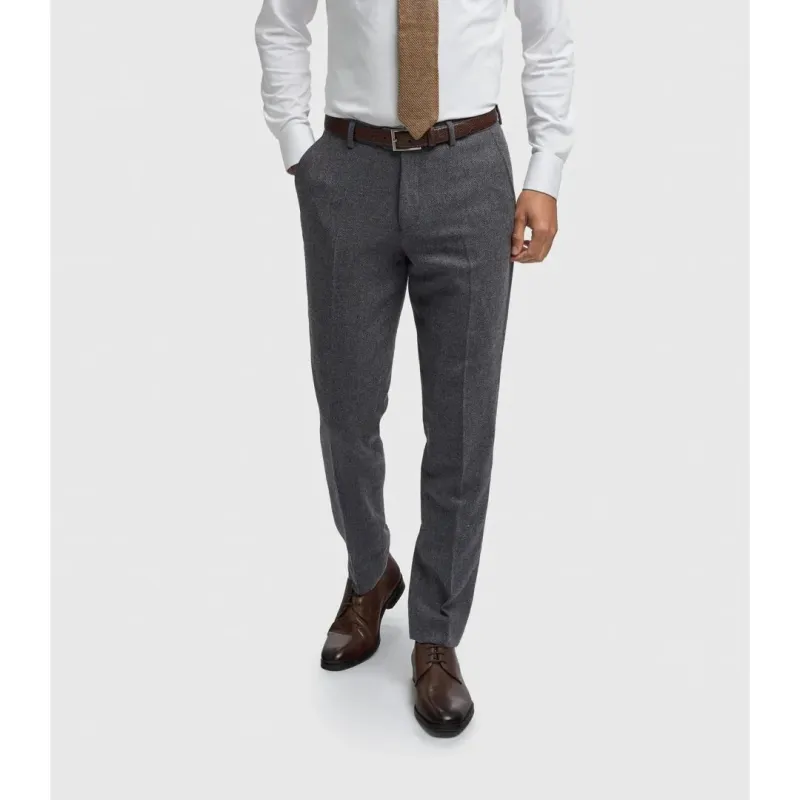 Thomas - Men's Navy Wool Blend Herringbone Tweed Trousers sold by Tru Clothing