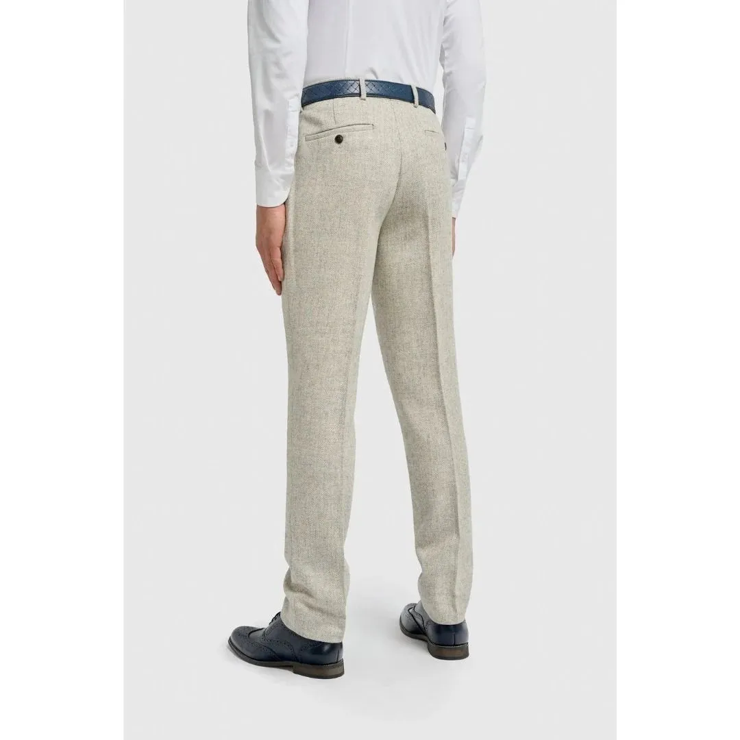 Thomas - Men's Grey Wool Blend Herringbone Tweed Trousers sold by Tru Clothing product image thumbnail 2