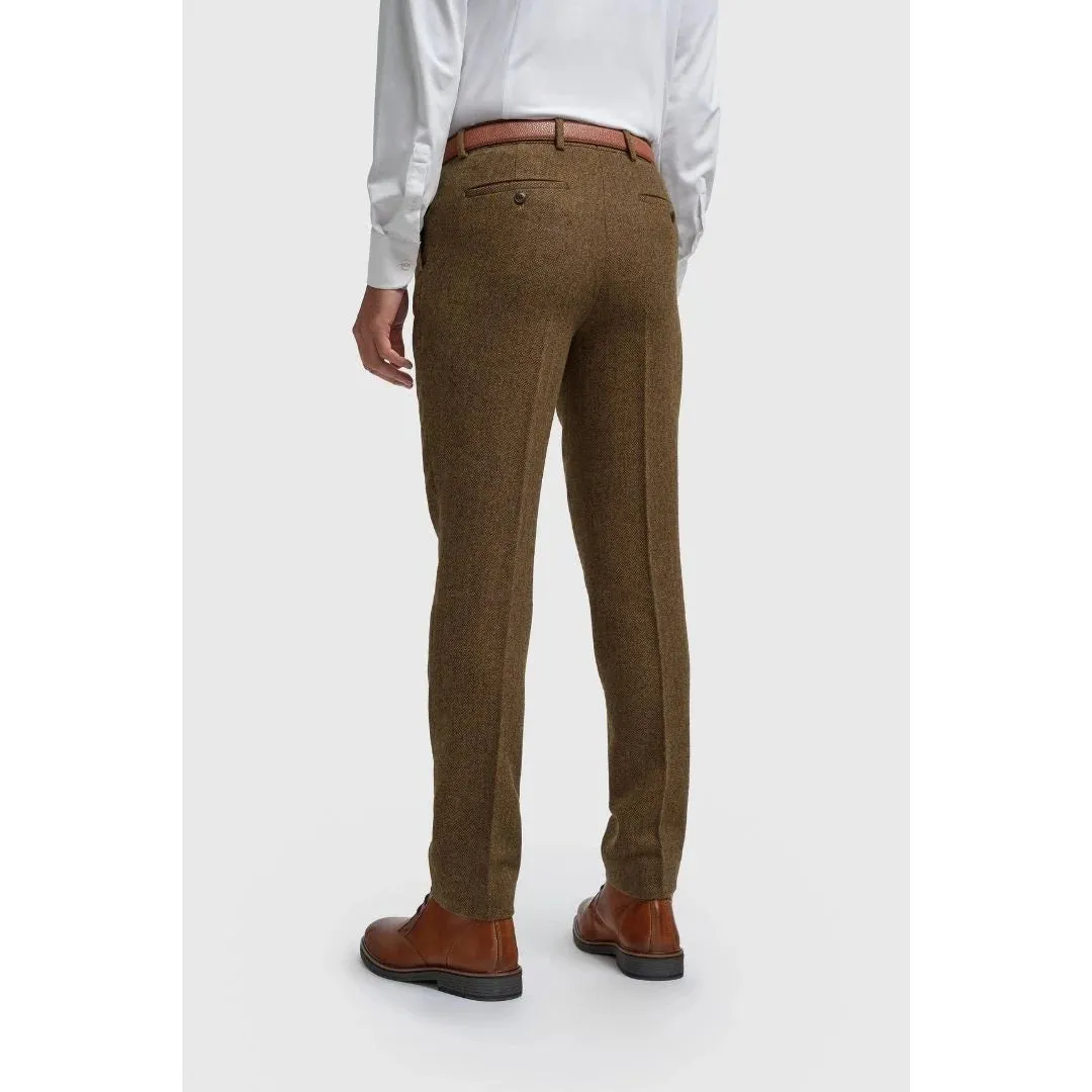 Thomas - Men's Brown Wool Blend Herringbone Tweed Trousers sold by Tru Clothing product image thumbnail 2