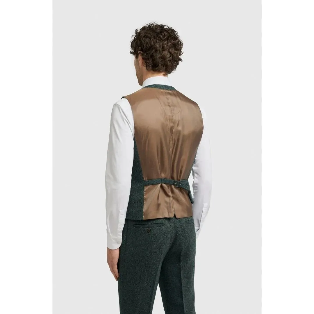 Thomas - Men's Olive Wool Blend Herringbone Tweed Waistcoat sold by Tru Clothing product image thumbnail 2