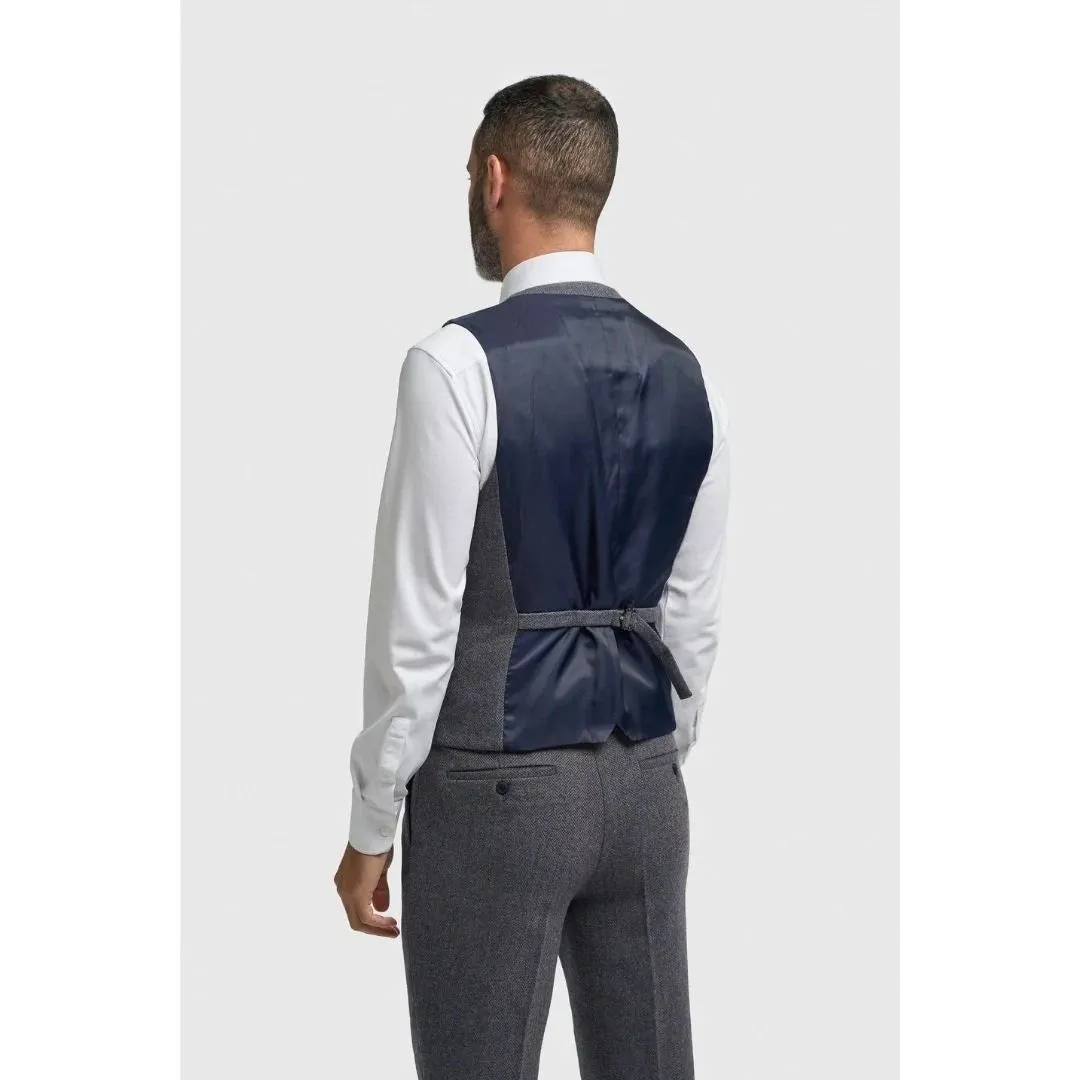 Thomas - Men's Navy Wool Blend Herringbone Tweed Waistcoat sold by Tru Clothing product image thumbnail 2