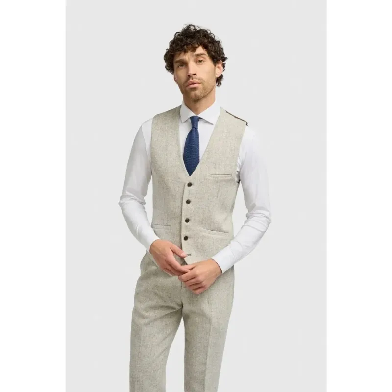 Thomas - Men's Grey Wool Blend Herringbone Tweed Waistcoat sold by Tru Clothing