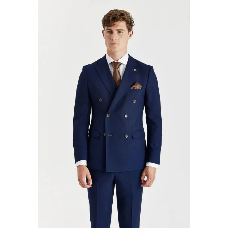 Mayfair - Men's Navy Birdseye Double Breasted Blazer sold by Tru Clothing
