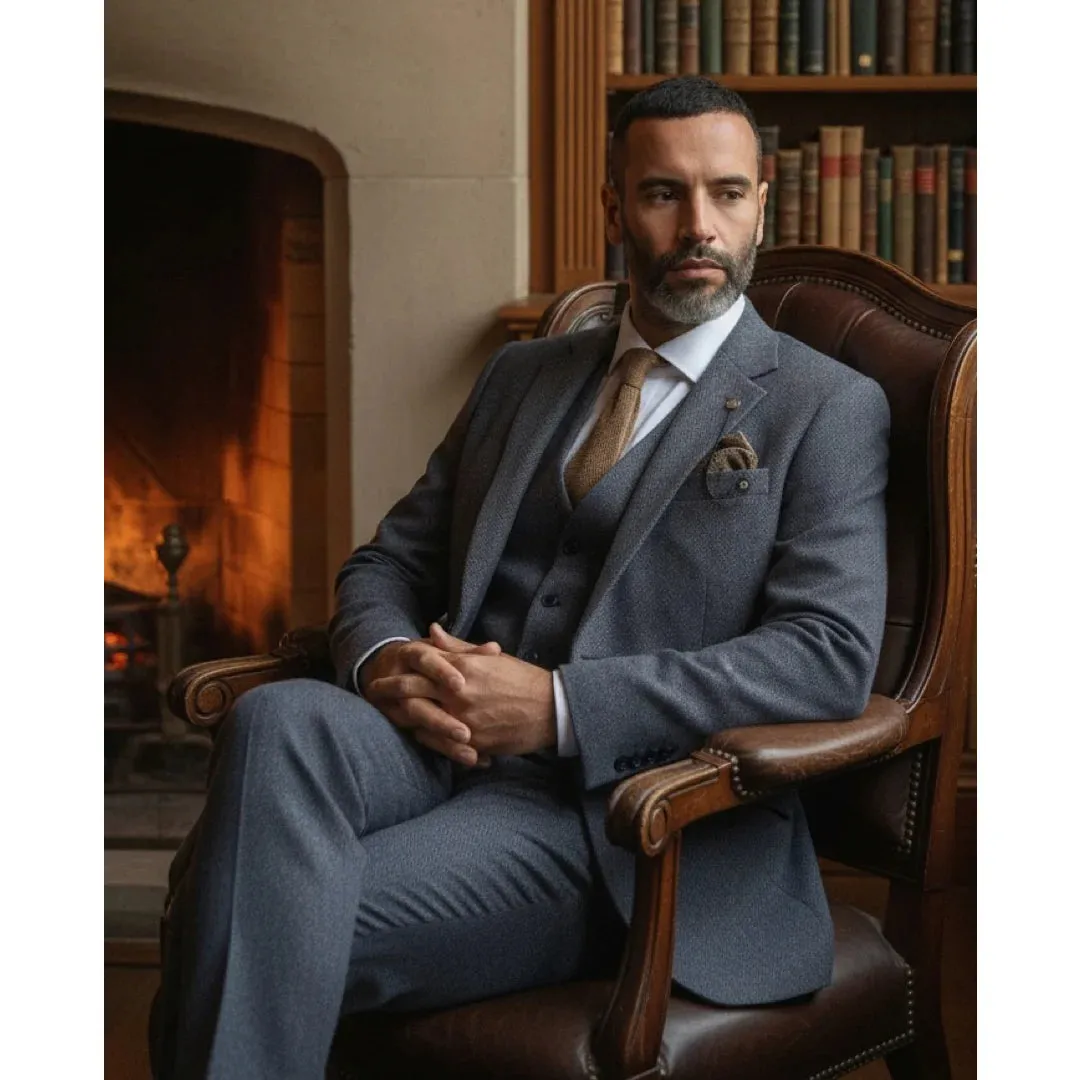 Thomas - Men’s Navy 3 Piece Wool Blend Tweed Suit sold by Tru Clothing product image thumbnail 3