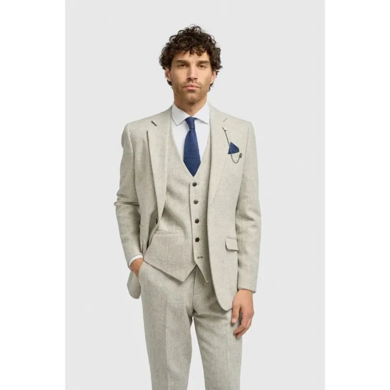 Thomas - Men’s Grey 3 Piece Wool Blend Tweed Suit sold by Tru Clothing