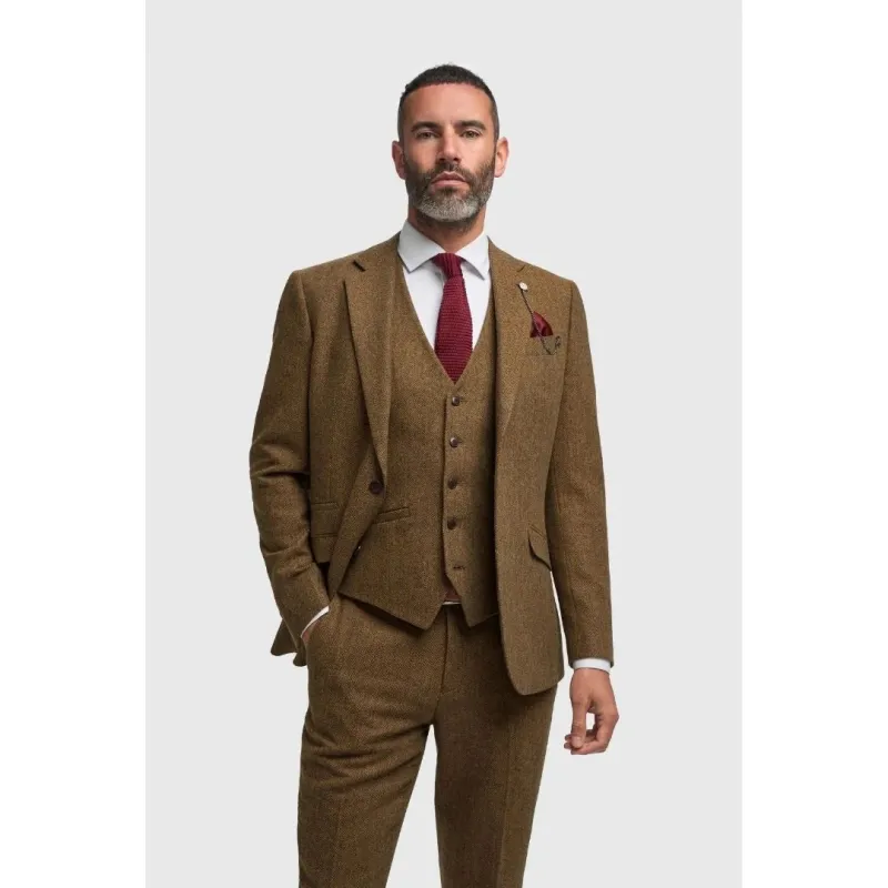Thomas - Men’s Brown 3 Piece Wool Blend Tweed Suit sold by Tru Clothing