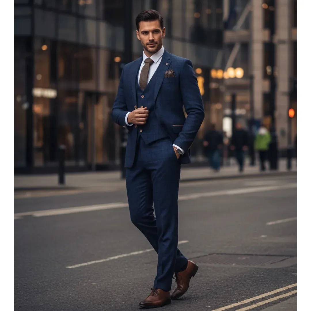 IM11 - Men's Navy 3 Piece Plaid Check Suit sold by Tru Clothing product image thumbnail 2