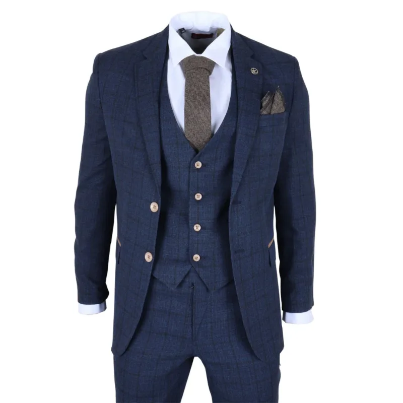 IM11 - Men's Navy 3 Piece Plaid Check Suit sold by Tru Clothing
