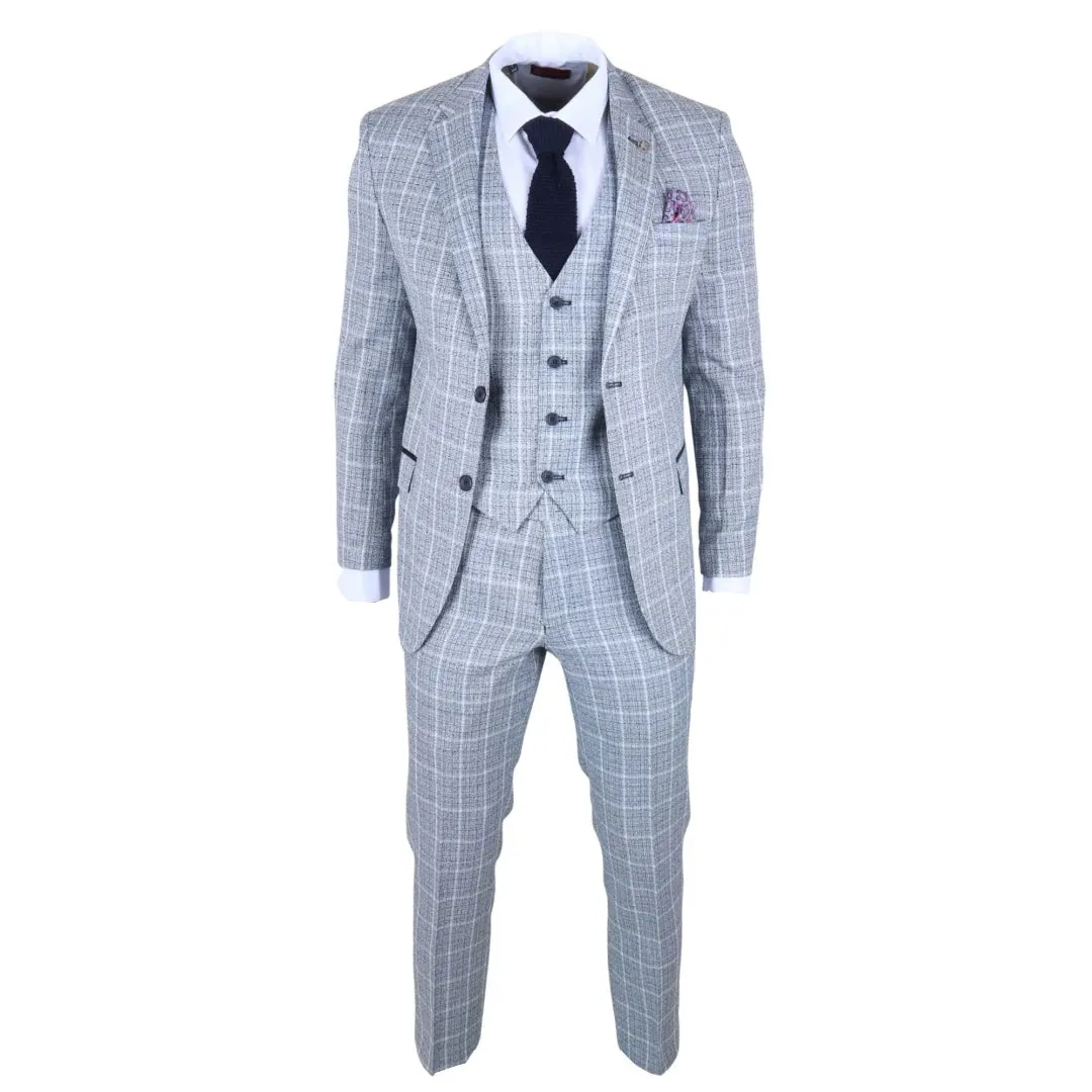 IM11 - Men's Light Blue 3 Piece Plaid Check Suit sold by Tru Clothing product image thumbnail 3