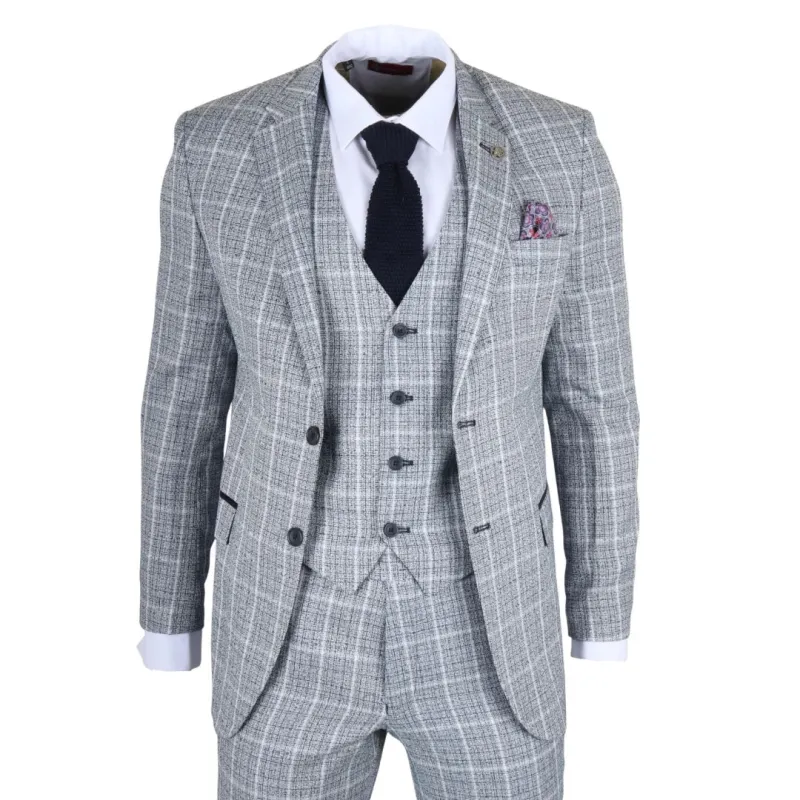 IM11 - Men's Light Blue 3 Piece Plaid Check Suit sold by Tru Clothing