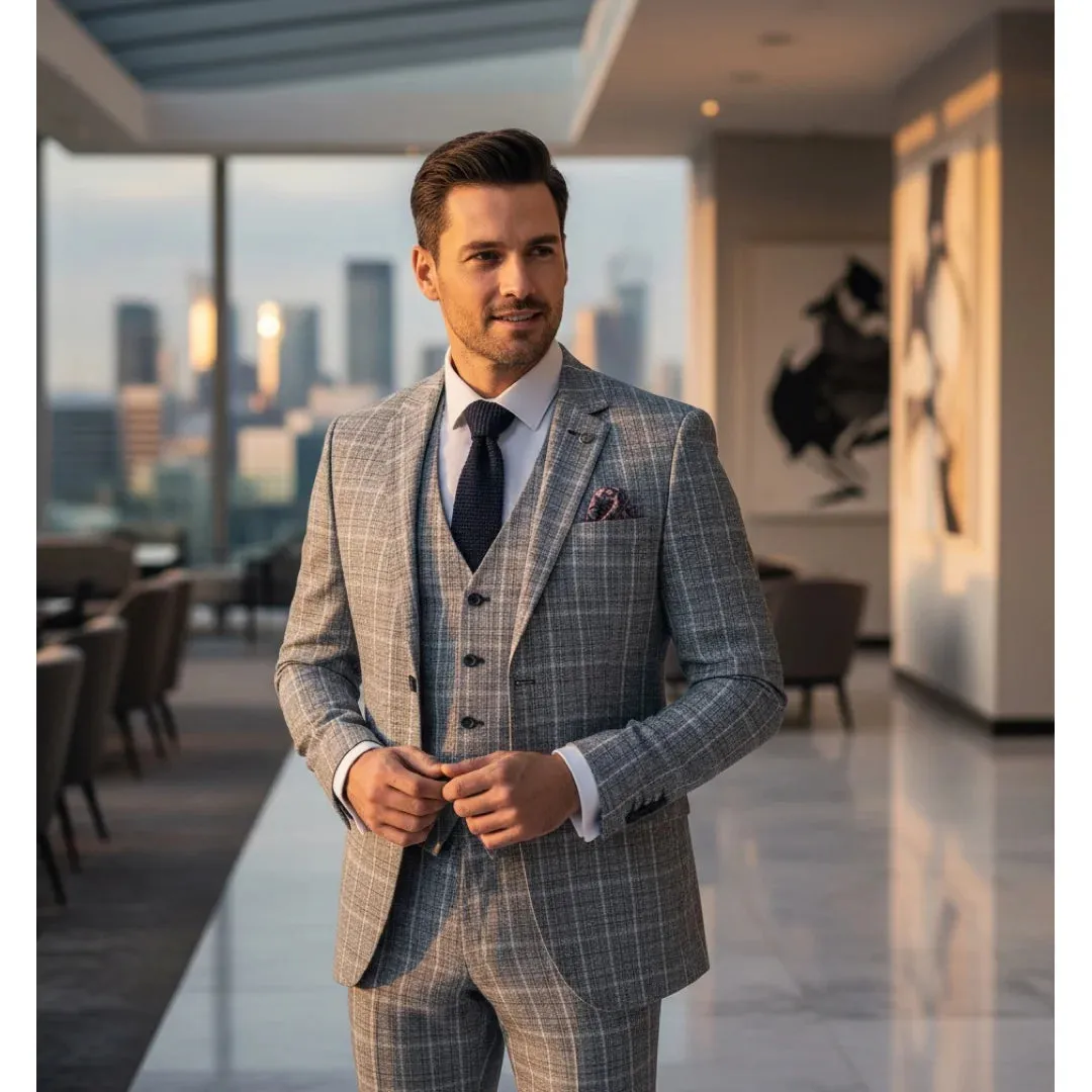 IM11 - Men's Light Blue 3 Piece Plaid Check Suit sold by Tru Clothing product image thumbnail 2