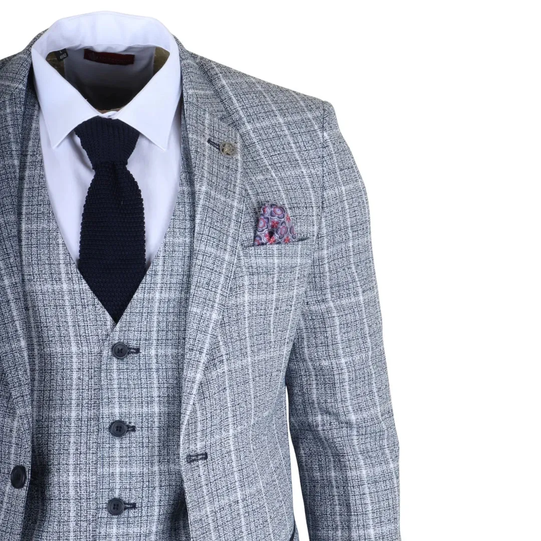IM11 - Men's Light Blue 3 Piece Plaid Check Suit sold by Tru Clothing product image thumbnail 5