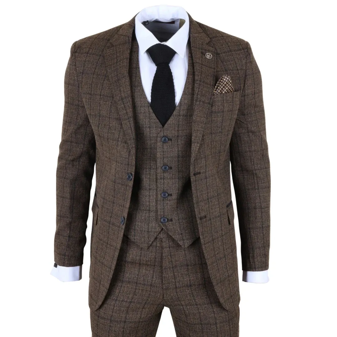IM11 - Men's Dark Brown 3 Piece Plaid Check Suit sold by Tru Clothing