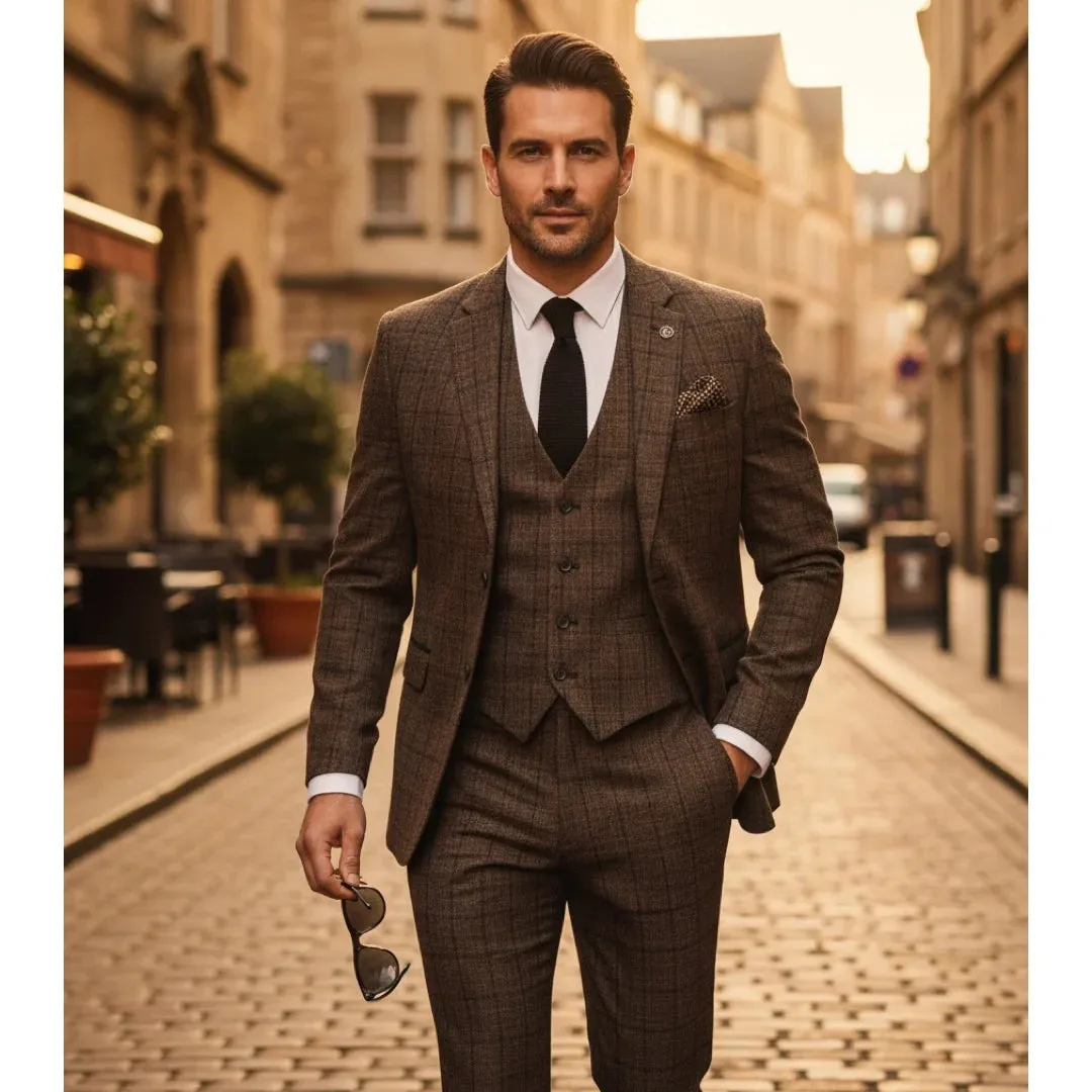 IM11 - Men's Dark Brown 3 Piece Plaid Check Suit sold by Tru Clothing product image thumbnail 2