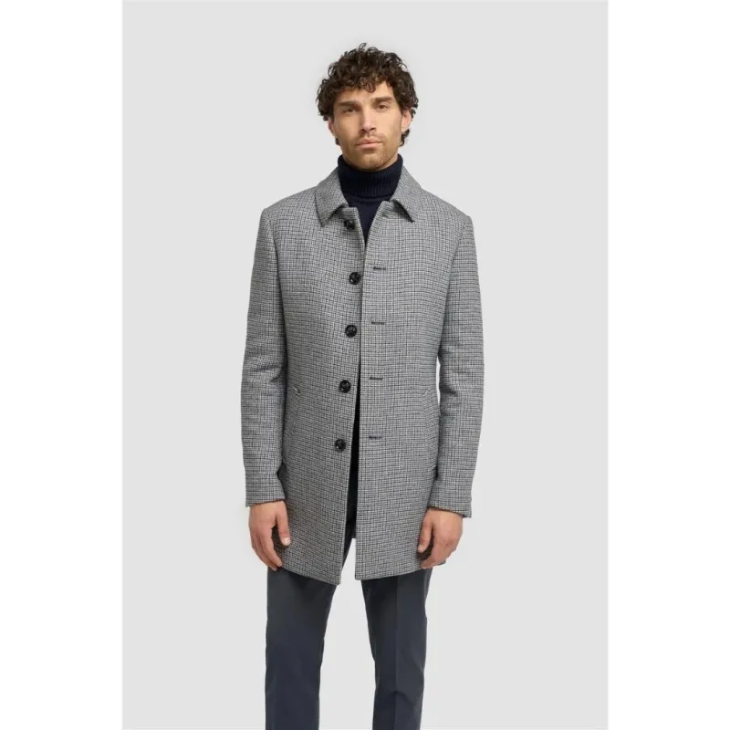 Kerry - Men's Grey Wool Blend Houndstooth Tweed Overcoat sold by Tru Clothing
