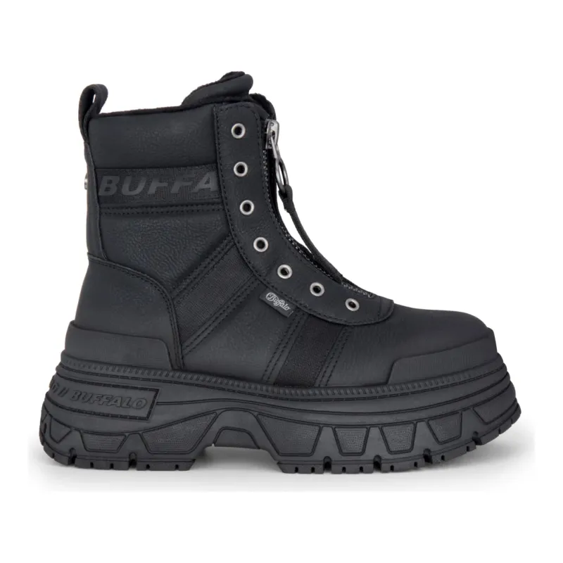 FUSION FRONT ZIP - Women’s Black Front-Zip Platform Boots sold by Tru Clothing