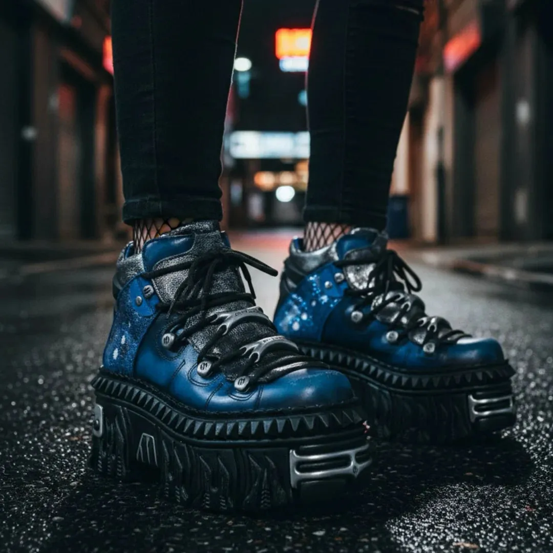 New Rock M-WALL106N-C16 Blue Leather Gothic Rock Ankle Boots sold by Tru Clothing product image thumbnail 3