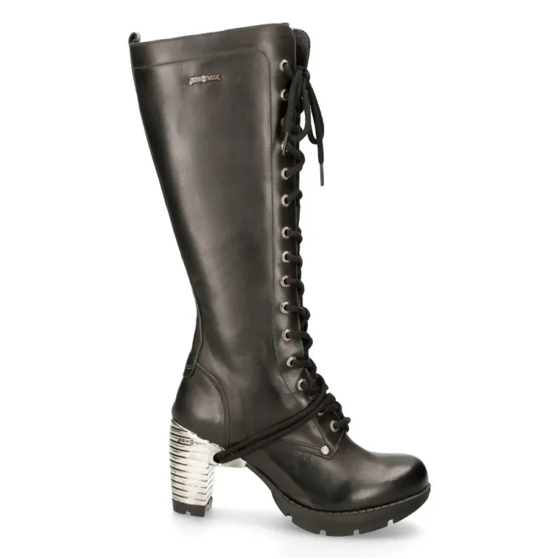 New Rock TR005-S1 Ladies Knee High Black High Heeled Boots sold by Tru Clothing