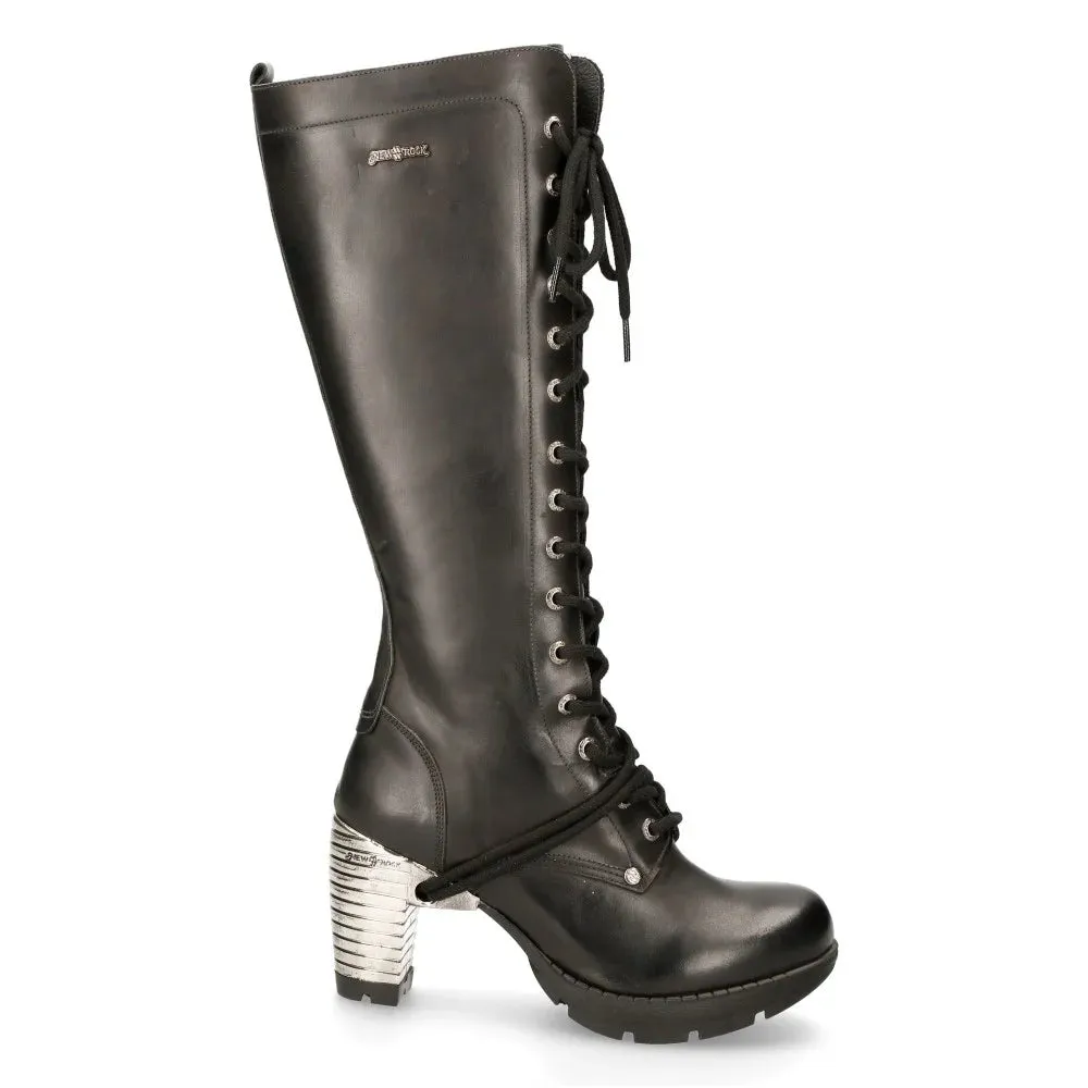 New Rock TR005-S1 Ladies Knee High Black High Heeled Boots sold by Tru Clothing