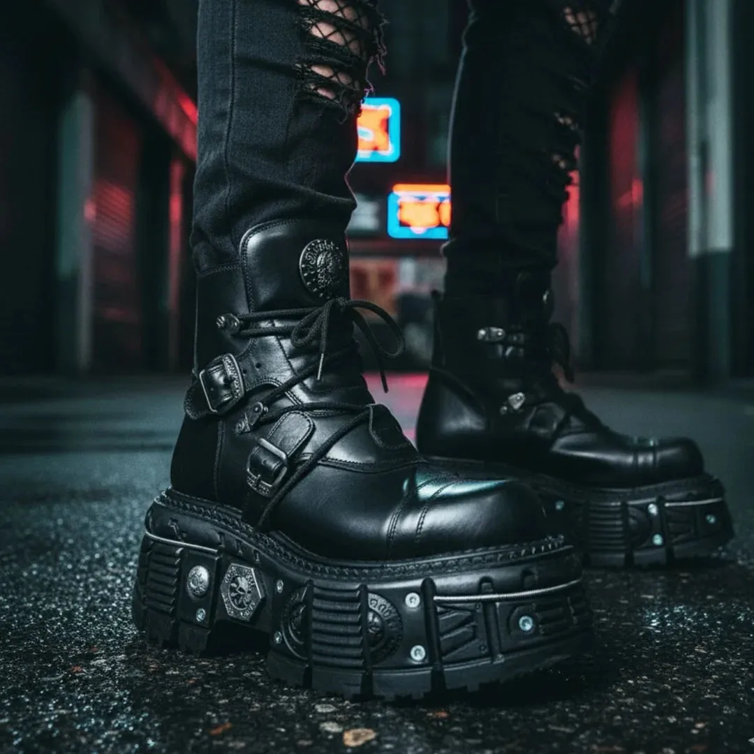 New Rock M-TANK007-S1 Black Leather Platform Ankle Boots sold by Tru Clothing product image thumbnail 3