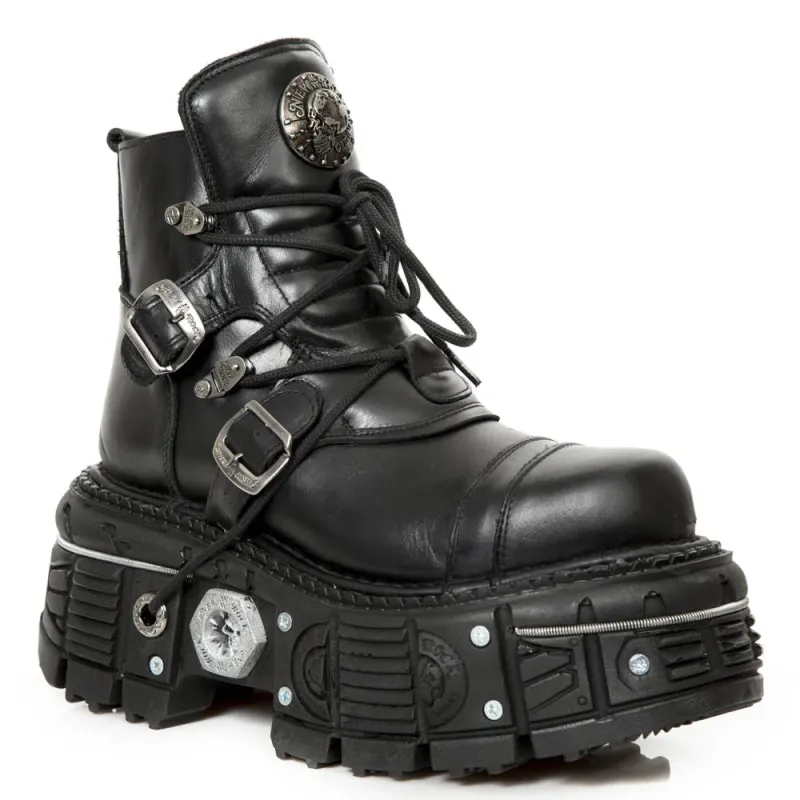 New Rock M-TANK007-S1 Black Leather Platform Ankle Boots sold by Tru Clothing