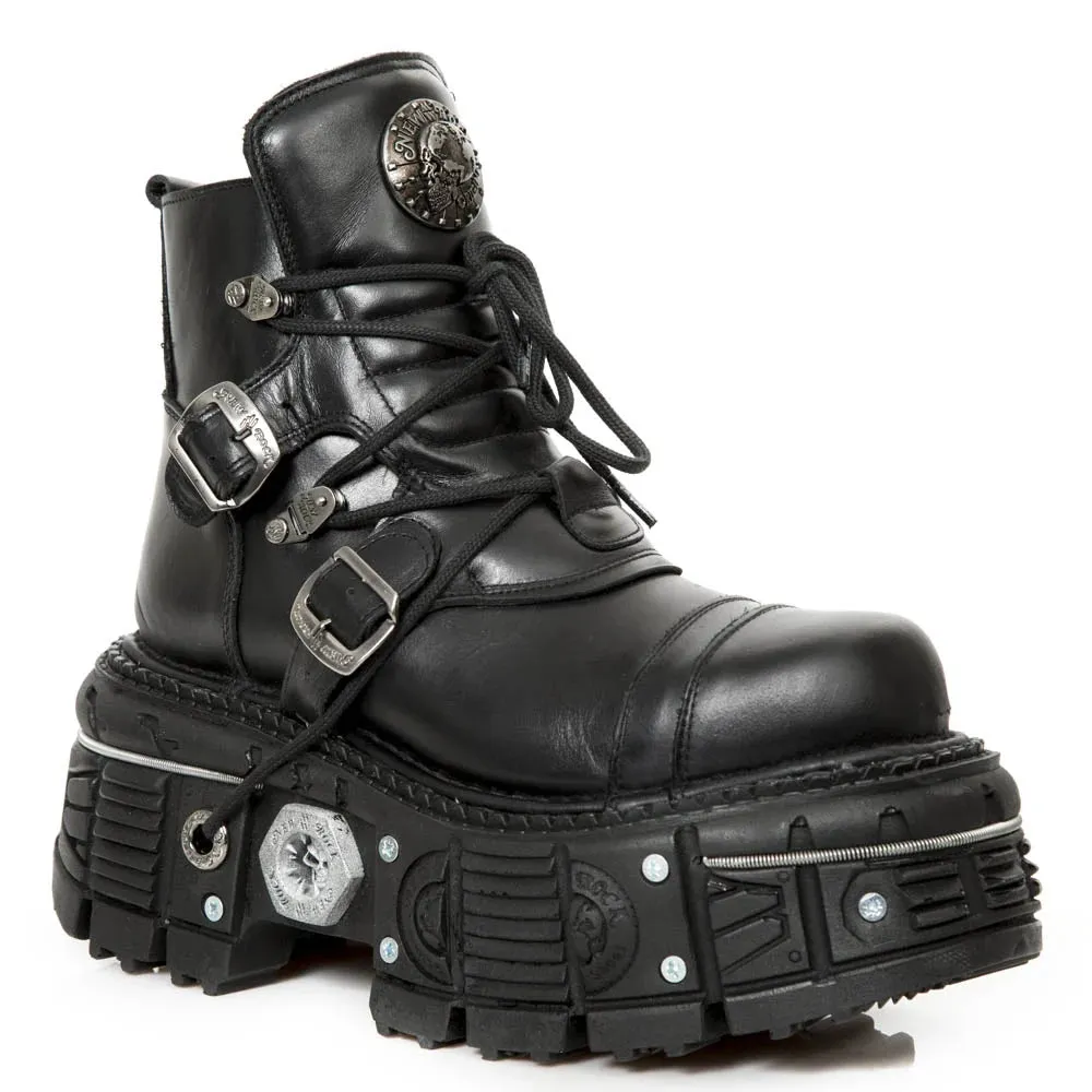 New Rock M-TANK007-S1 Black Leather Platform Ankle Boots sold by Tru Clothing