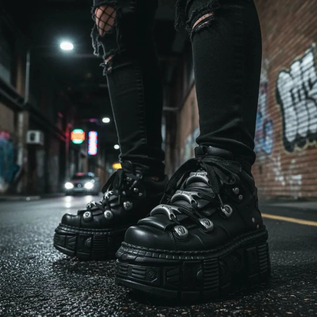 New Rock M-OVERZ106B-C1 Chunky Black Leather Ankle Boots sold by Tru Clothing product image thumbnail 3