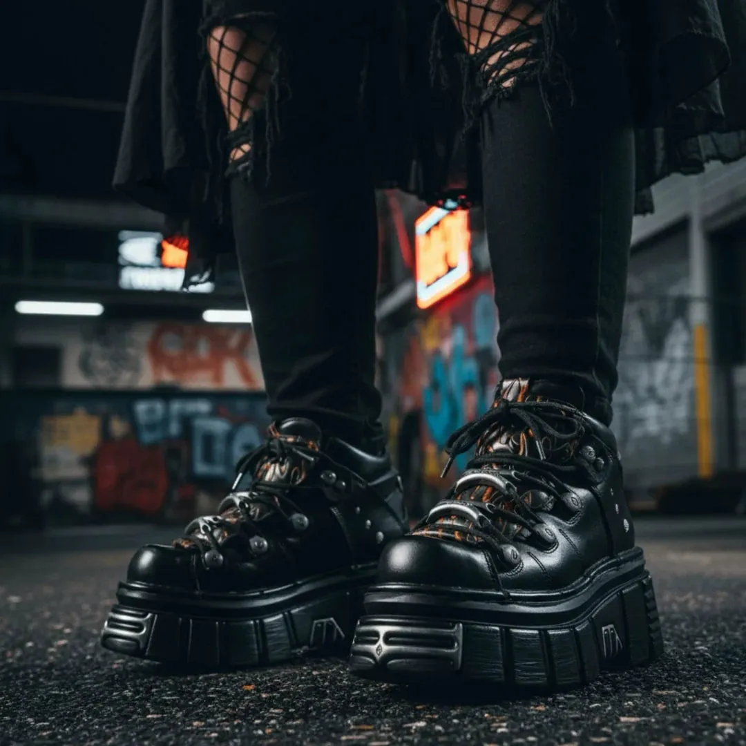 New Rock M-106N-C86 Black Flame Leather Ankle Platform Boots sold by Tru Clothing product image thumbnail 3