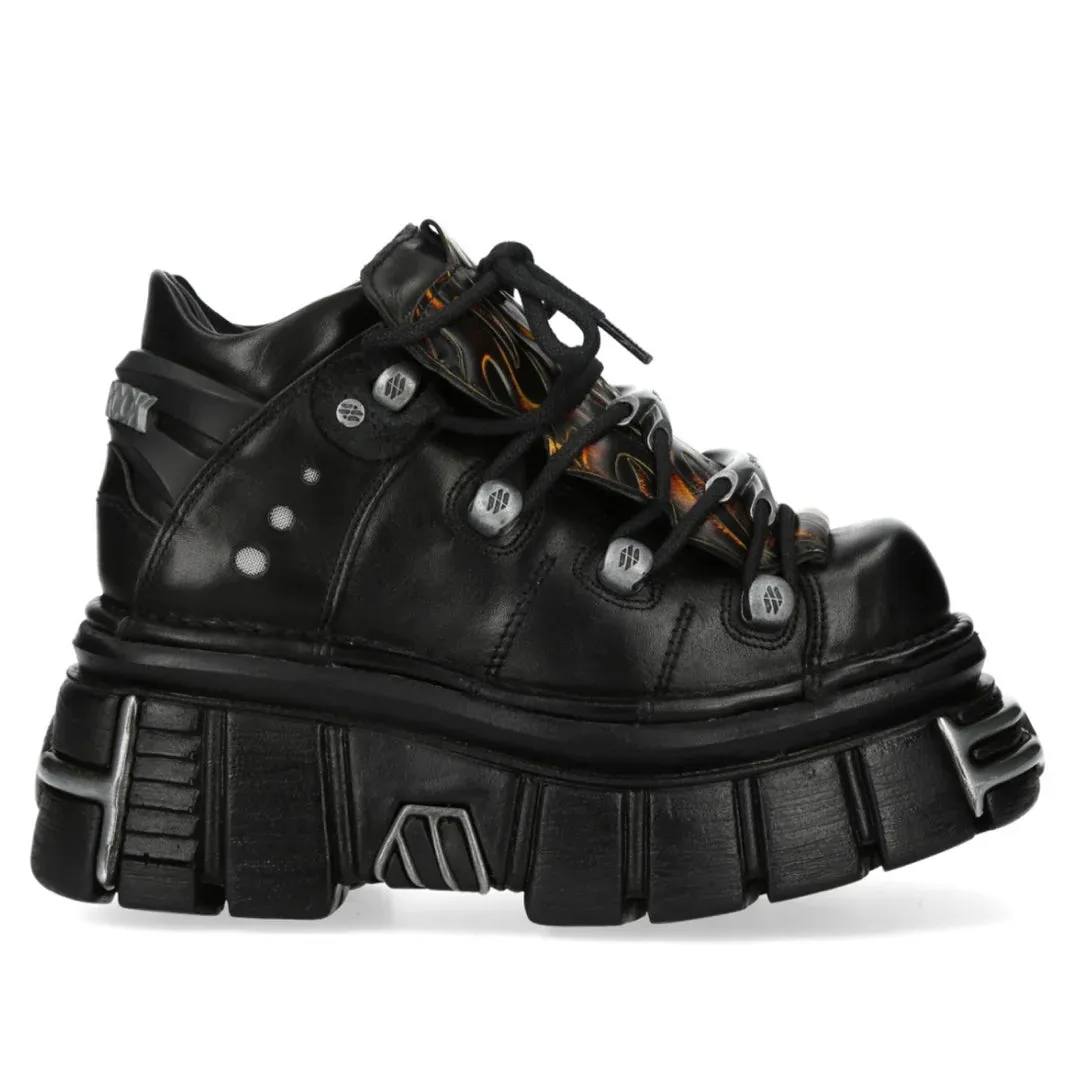 New Rock M-106N-C86 Black Flame Leather Ankle Platform Boots sold by Tru Clothing