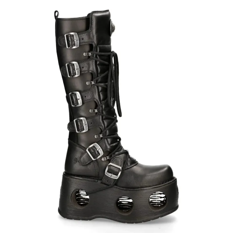 New Rock M-272-S2 Knee High Black Leather Gothic Boots sold by Tru Clothing