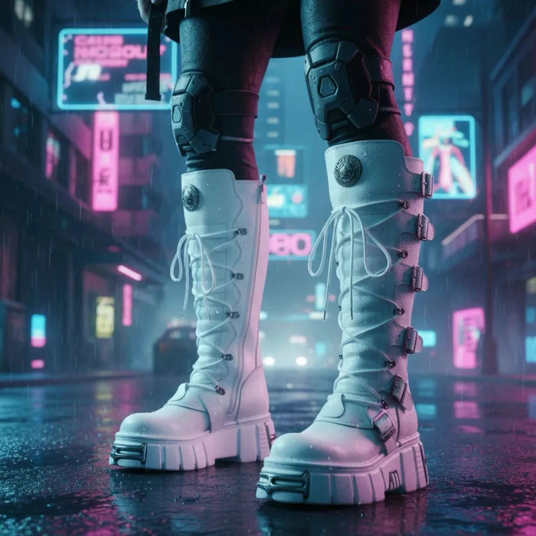 New Rock M-272-C69 Knee High White Leather Gothic Boots sold by Tru Clothing product image thumbnail 3