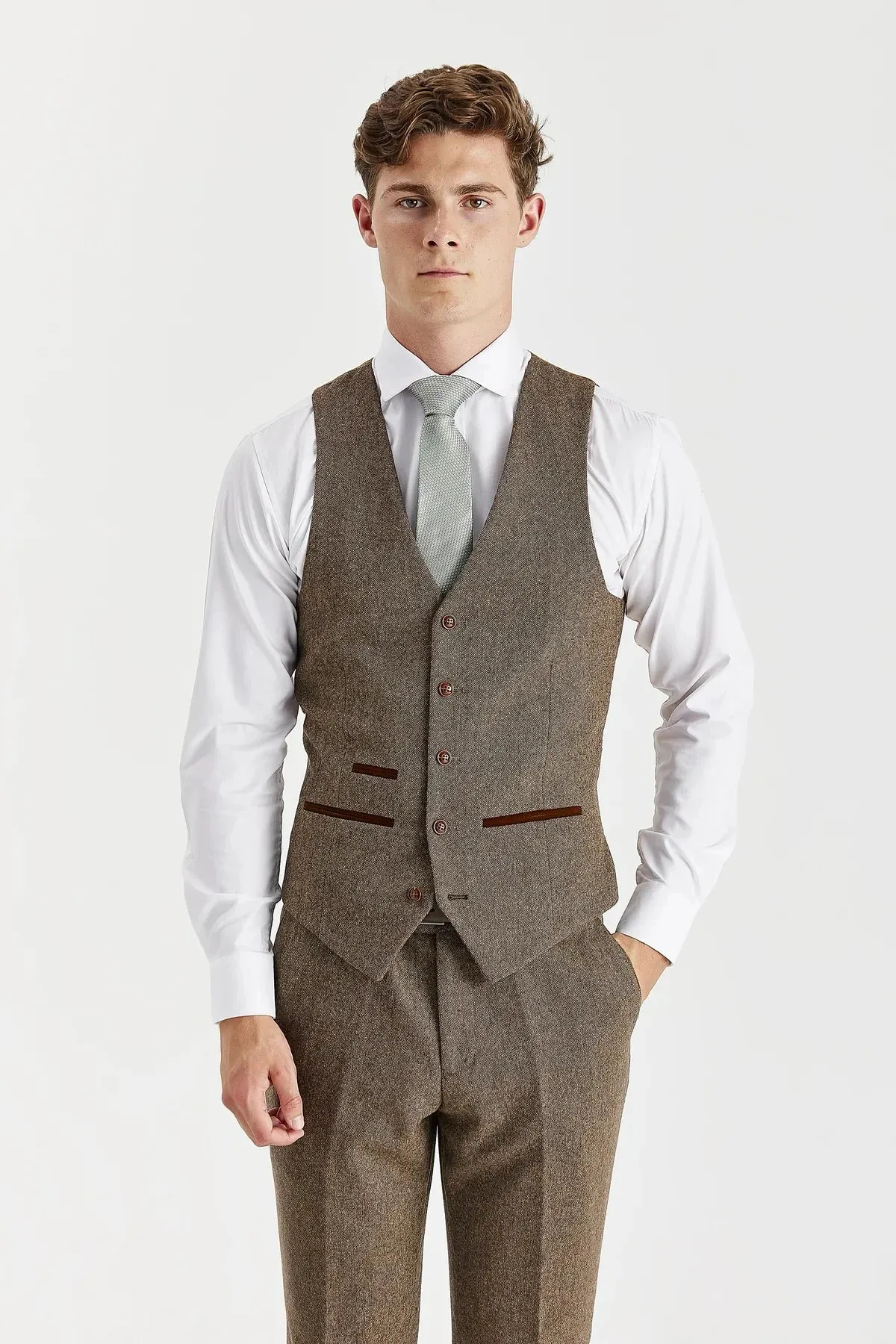 Oscar - Men's 3 Piece Brown Wool Blend Tweed Suit sold by Tru Clothing product image thumbnail 5