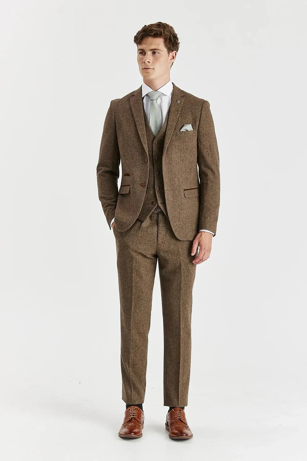 Oscar - Men's 3 Piece Brown Wool Blend Tweed Suit sold by Tru Clothing product image thumbnail 2