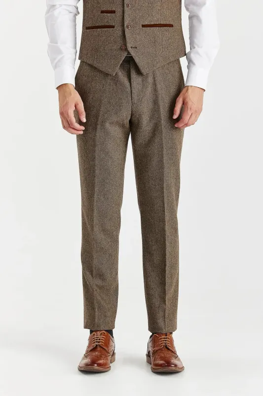 Oscar - Men's Brown Wool Blend Tweed Trousers sold by Tru Clothing