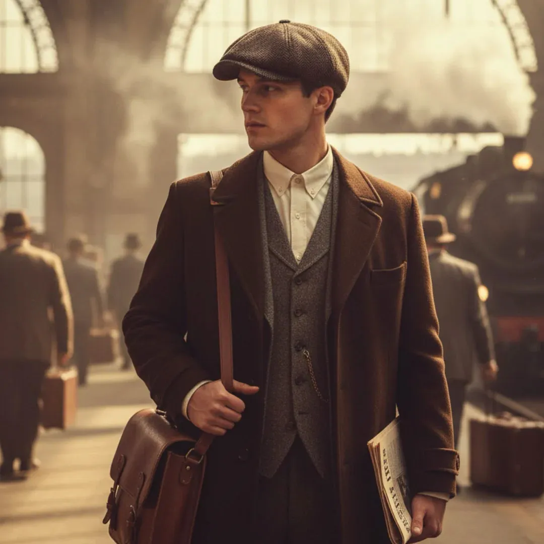 Men's Wool Blend Herringbone Newsboy Flat Cap sold by Tru Clothing product image thumbnail 4