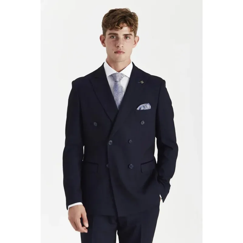 Regent - Men's Navy Checked Double Breasted Blazer sold by Tru Clothing