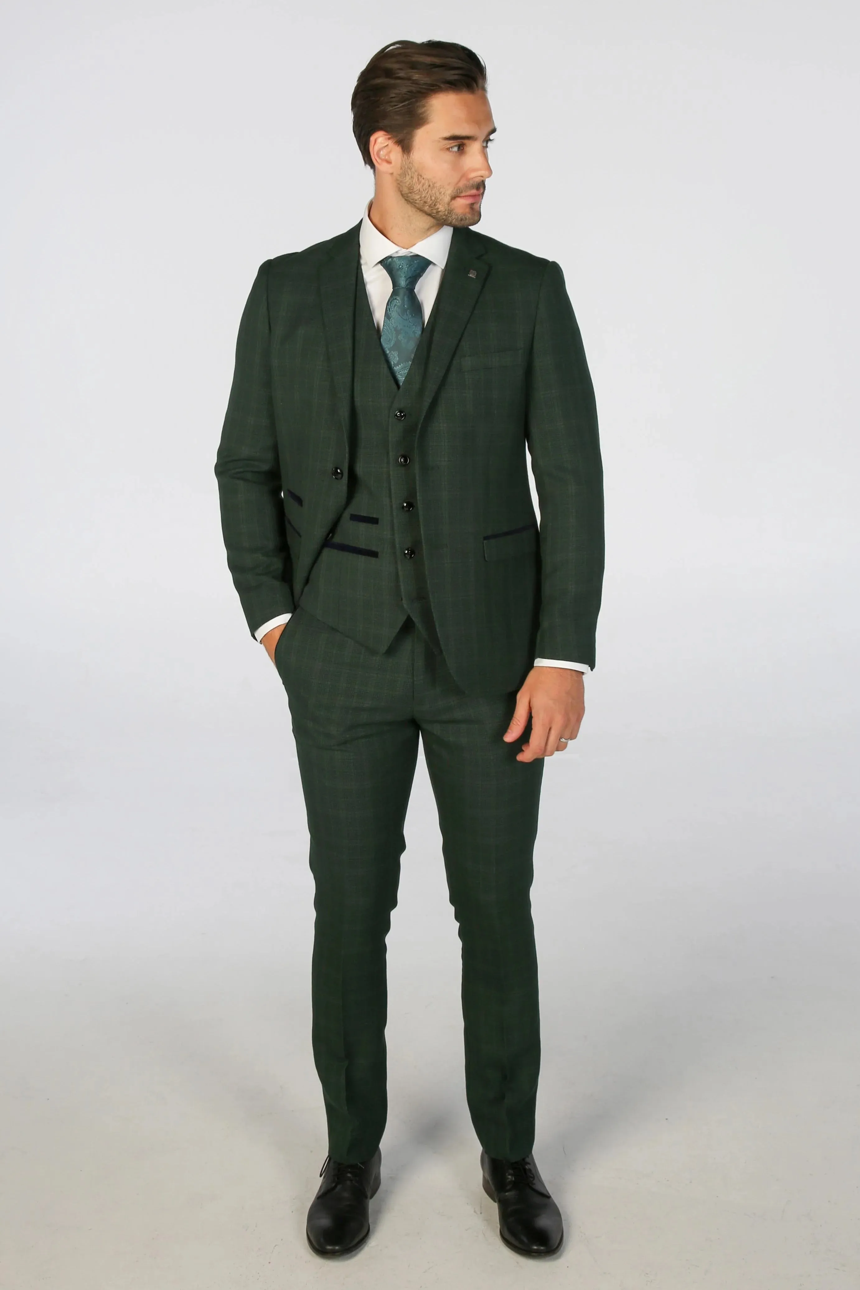 Leo - Men's Green 3 Piece Checked Tailored Fit Suit sold by Tru Clothing product image thumbnail 2
