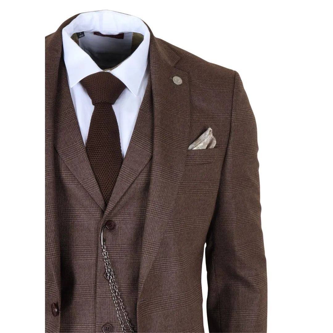 TP-50 - Men's Brown 3 Piece Prince Of Wales Check Suit sold by Tru Clothing product image thumbnail 5