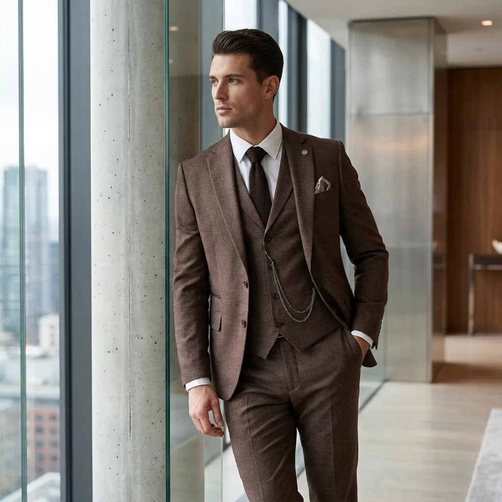 TP-50 - Men's Brown 3 Piece Prince Of Wales Check Suit sold by Tru Clothing product image thumbnail 2