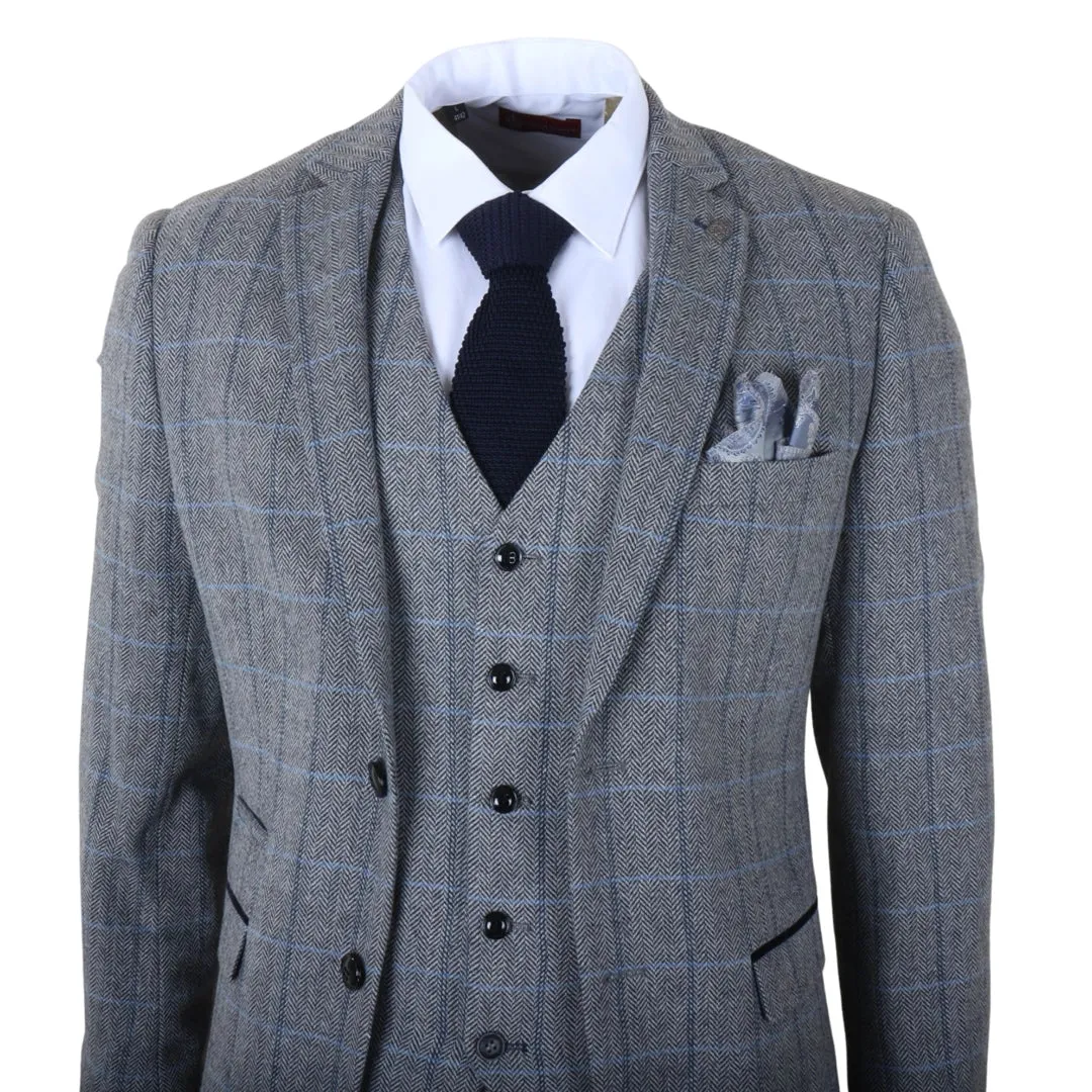 Harris - Men's Grey 3 Piece Herringbone Check Tweed Suit sold by Tru Clothing product image thumbnail 4