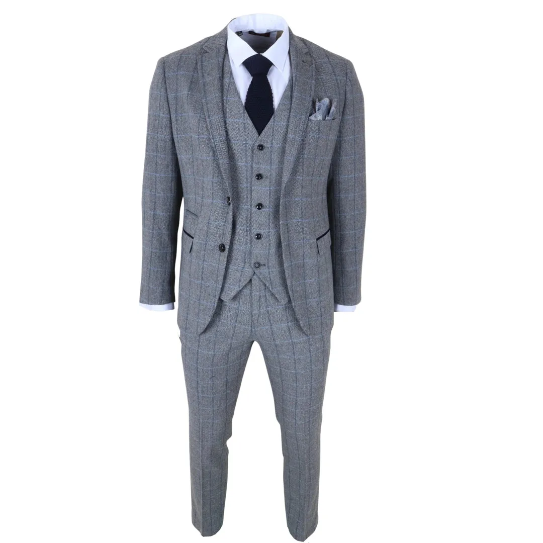 Harris - Men's Grey 3 Piece Herringbone Check Tweed Suit sold by Tru Clothing product image thumbnail 3
