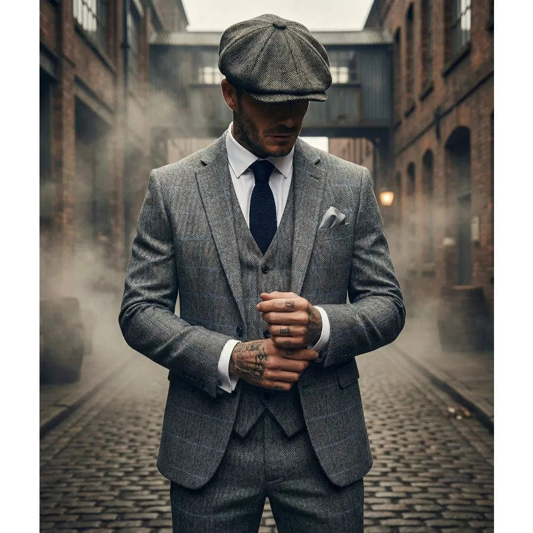 Harris - Men's Grey 3 Piece Herringbone Check Tweed Suit sold by Tru Clothing product image thumbnail 2